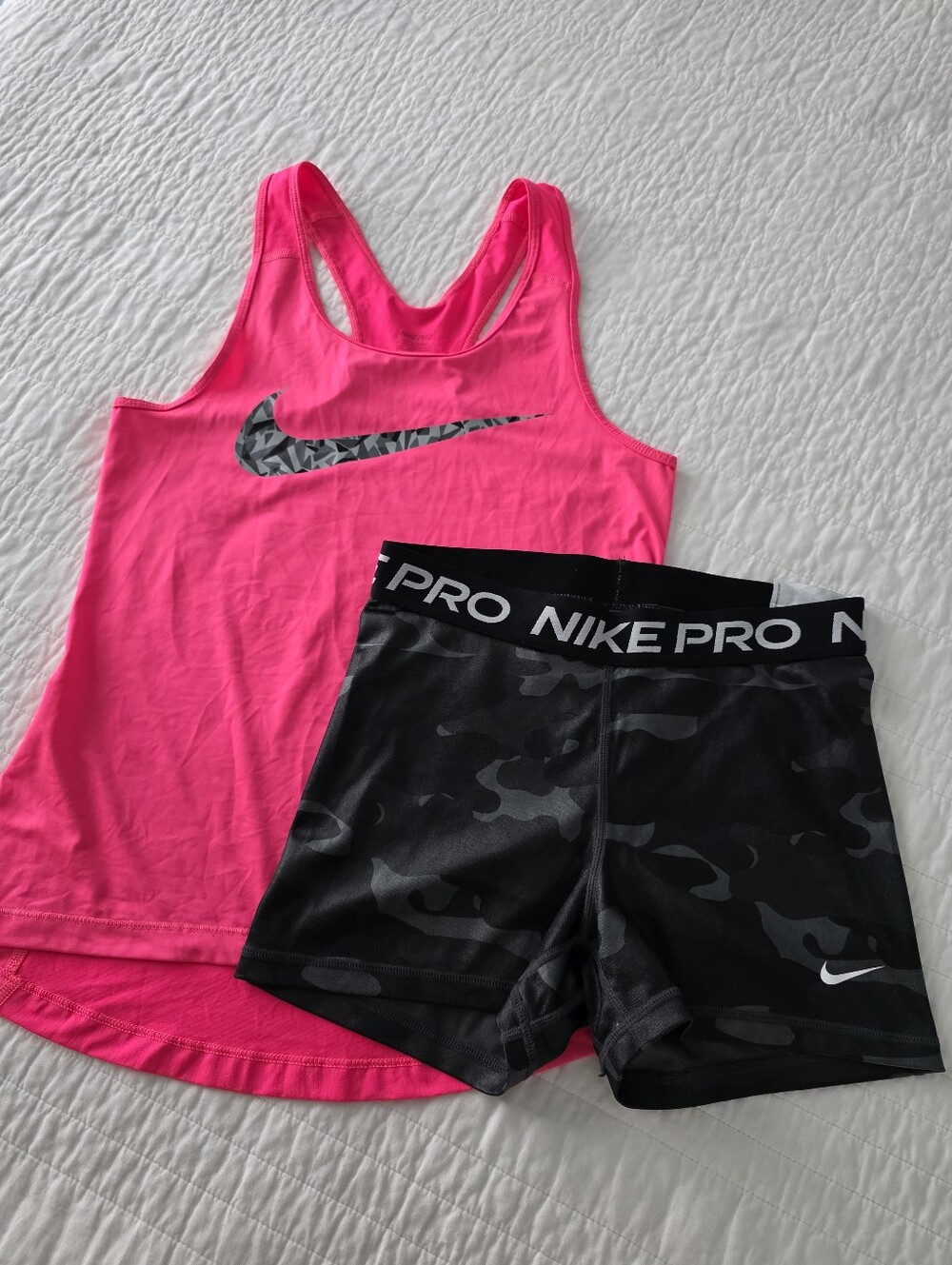 Nike Hot Pink Racerback Tank & Black Camo Nike Pro Shorts